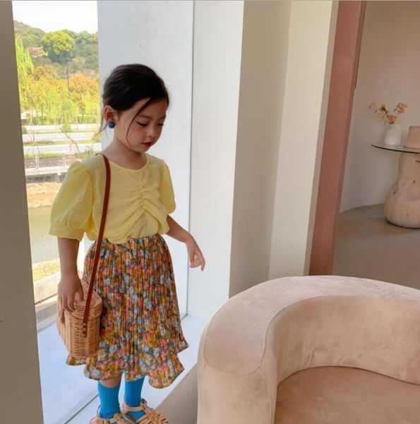 

girls 2 pcs set shirt+skirts cotton summer fashion kids suits 2-7 years cy252 clothing sets, White