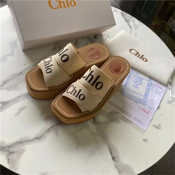 

2021 branded women woody mules platform shoes sandal deisgner lady lettering fabric outdoor leather sole slide sandal, Black
