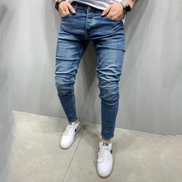 

men's jeans 2021 solid color zipper door control straight tube business casual for men, Blue