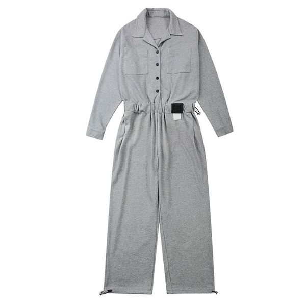 

spring overalls men woman jumpsuits long sleeve lapel solid loose straight tie feet gray pants fashion lovers trousers men's, Black