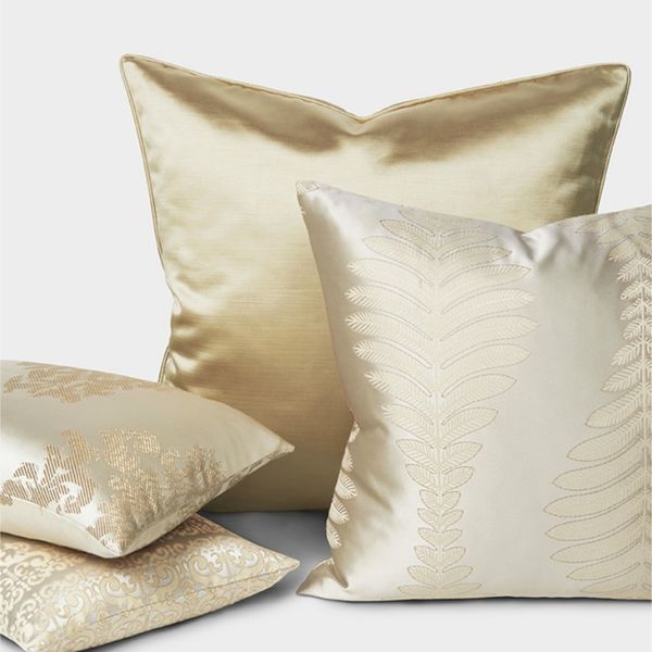 DUNXDECO Federa per cuscino decorativa Federa per cuscino moderna Semplice lusso Oro Foglia color champagne Geometrica Jacquard Art Coussin 210401