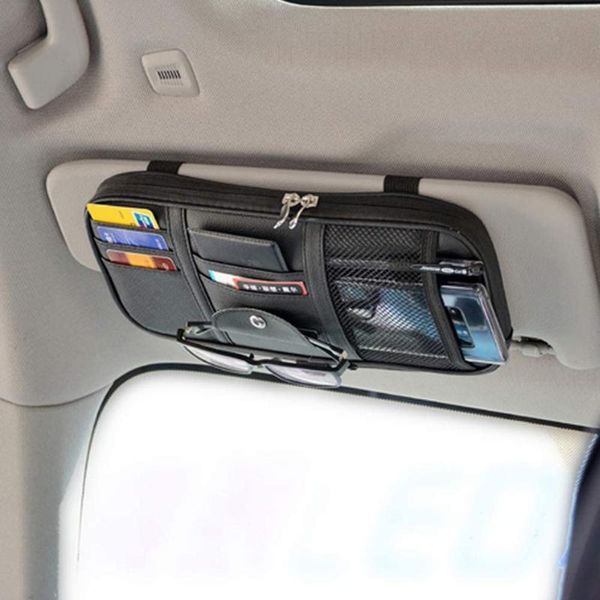 

car organizer sun visor auto pocket truck suv storage pouch glasses bill pen card holder multi-pocket net zipper