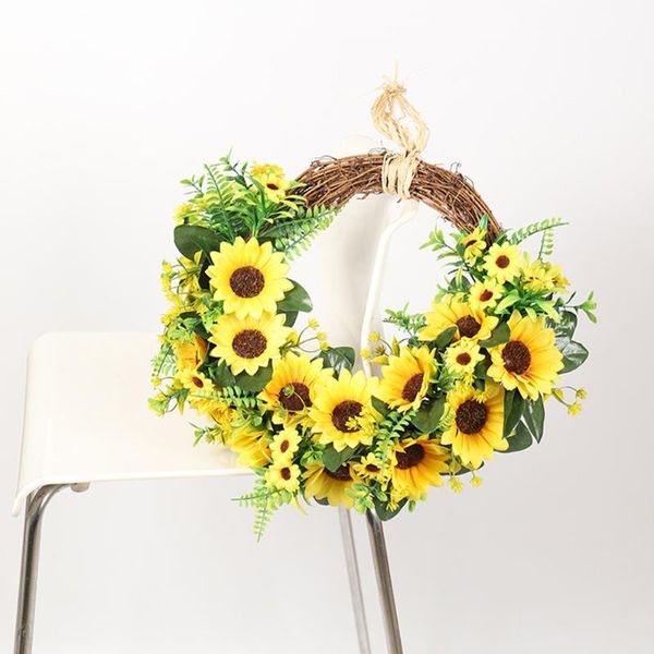 

indoor outdoor home decor living room wall hanging simulation party tabledoor sunflower wreath artificial flower with leaves decorative