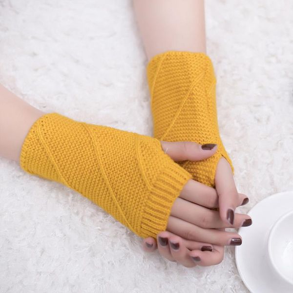 

five fingers gloves autumn winter women knitted comfortable soft warm fingerless mittens fashion stretchy solid color outdoor cycling, Blue;gray