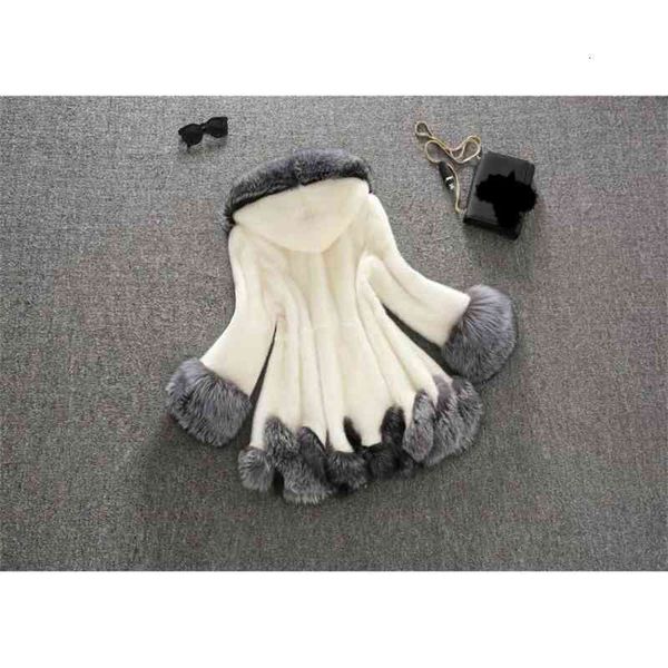 

large size women's winter imitation fur mink coat long slim hooded padded, Black