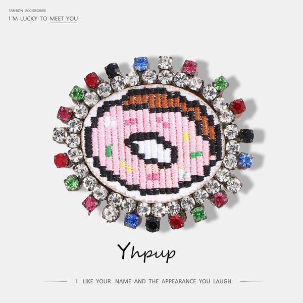 

dangle & chandelier yhpup doughnut round embroidery colorful rhinestone luxury leather pin brooches harajuku fashion charms badge clothes ac, Silver