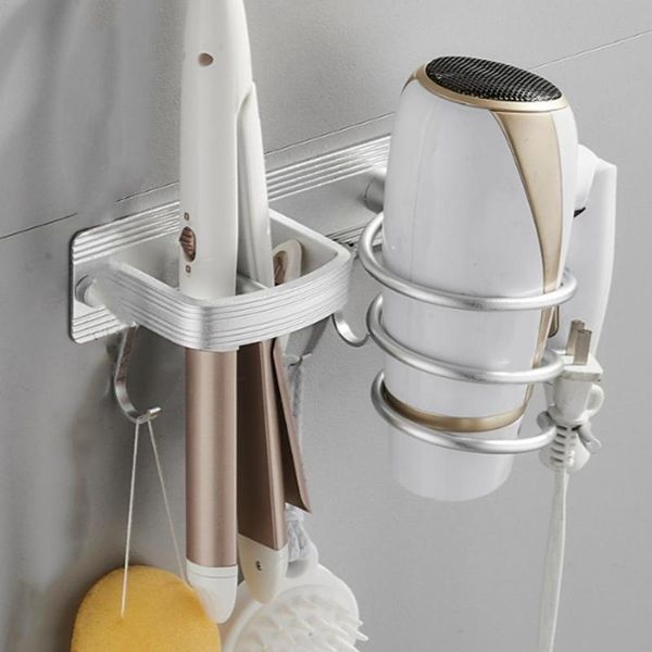 

hooks & rails wall-mounted hair dryer holder storage organizer non-slip aluminum alloy air blower shelf rack