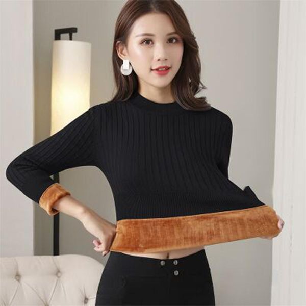 

women's sweaters plus fleece sweater bottoming shirt winter thick long-sleeved warm autumn and all-match pullover, White;black