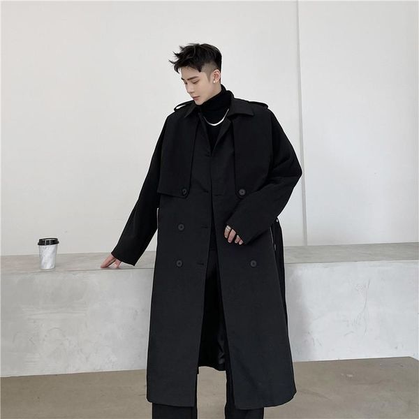 

men's trench coats autumn fashion personalized design feeling detachable two-piece set medium and long windbreaker coat, Tan;black
