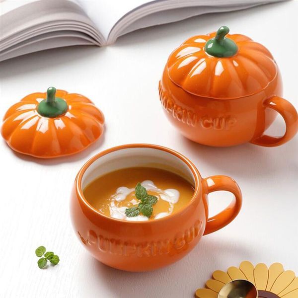 

bowls 2pcs creative ceramic pumpkin cups breakfast coffee milk mug water cup dessert soup bowl halloween tableware with covers