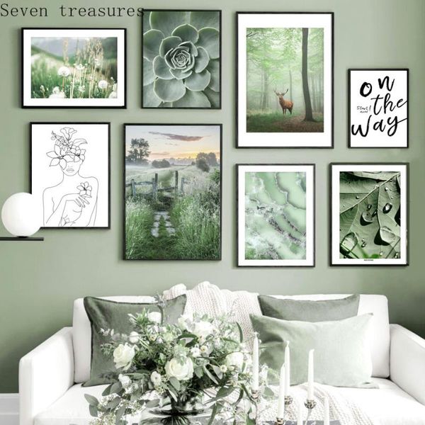 

paintings forest trail deer succulents green nature wall art canvasdecor painting nordic posters and prints picture for living room