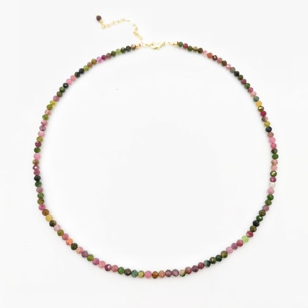 

facet toermalijn ketting regenboog multicolor edelstenen natuurlijke stenen kralen 14k gold filled collier femme vrouwen boho, Silver