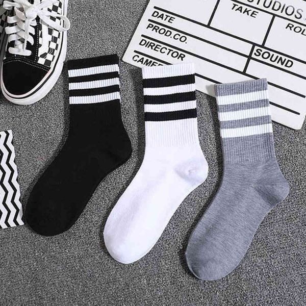 

socks three socks long striped cotton tide sports, Black;white