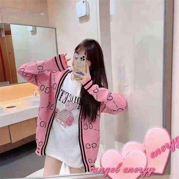 

high version new family knitted single breasted pink cardigan, Black;brown