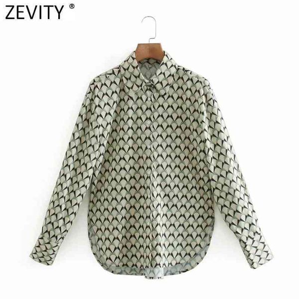 

zevity women fashion geometric print casual blouse office lady long sleeve business shirt chic femme blusas ls7386 210419, White