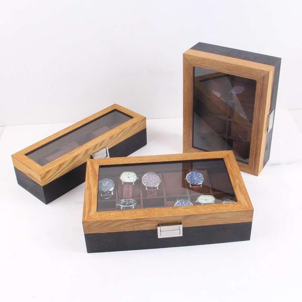

watch boxes & cases 6/10/12 grids retro black wooden display case packaging holder jewelry collection storage organizer box casket, Black;blue