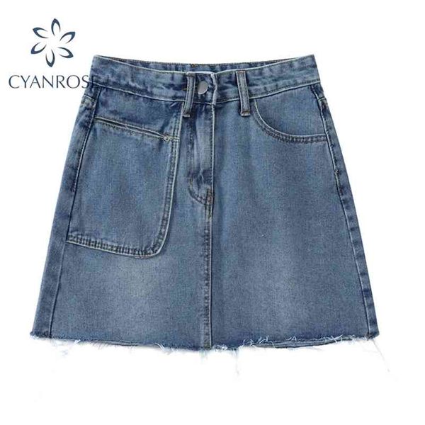 

pocket design streetwear mini denim skirts women elegant y2k blue crop jean female trendy slim egirl clothes 210430, Black