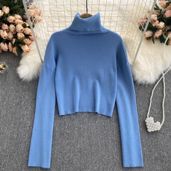

women's sweaters singiny feminine turtleneck high mesh sweater thin long solid sleeve basic chic fall streetwear short pullovers 6nfe, White;black