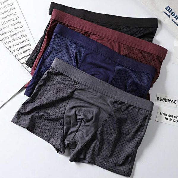 

underpants male panties modal men's underwear boxers breathable man ice silk u convex boxer solid comfortable mesh shorts, Black;white