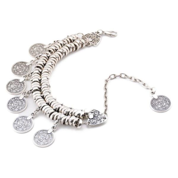 

charm bracelets fashion bohemian short carved coin retro style woman bracelet / anklet drop, Golden;silver
