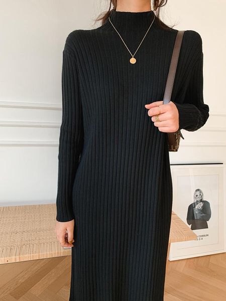 

casual dresses pullover dress women's clothing knitting cotton office lady sheathkorean high neck thread pit strip knitted, Black;gray