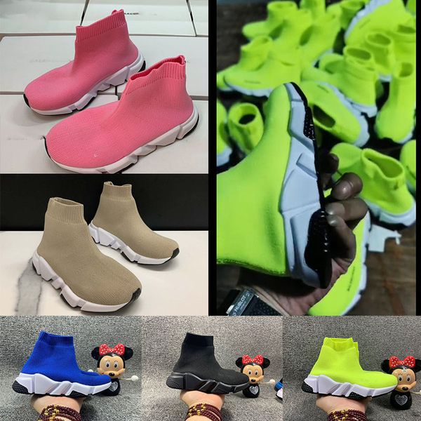 

2021 kids girls socks fashion beige red clearsole black boots baby boy trainer sock casual shoes lace up triple s trainers sneakers off