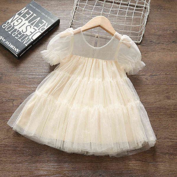 

2021 girls baby summer tutu dress fashion mesh puff sleeved birthday party dresses girl kids princess vestidos children clothes g1129, Red;yellow