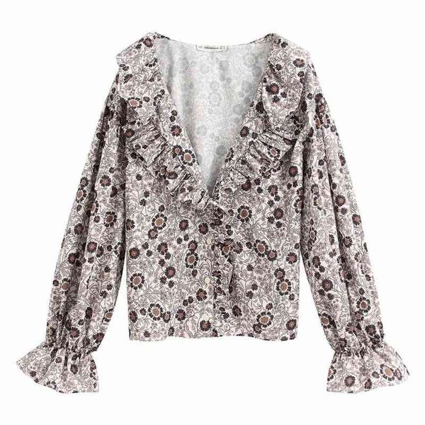 

women's blouses & shirts women elegant v neck printing casual smock blouse ladies agaric lace chic kimono pleated ruffles feminina ls6, White