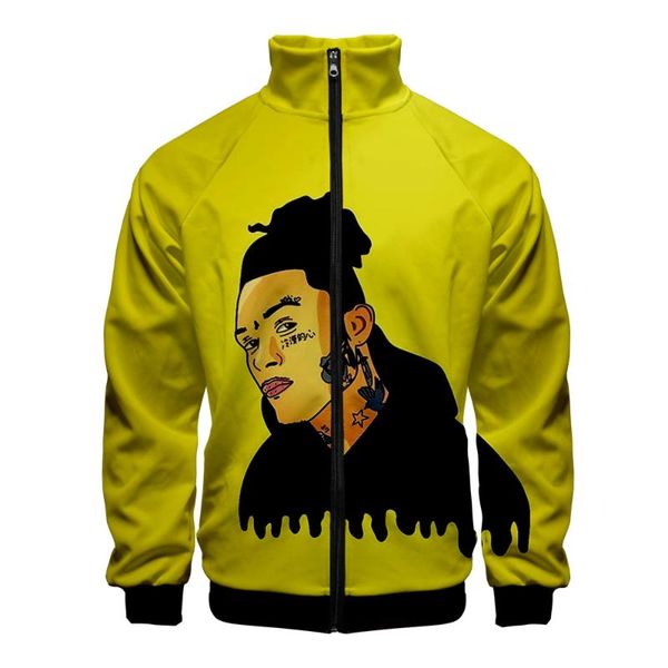 

personality 3d stand-up collar sweatshirt men's and women's hoodie zipper jacket print lil skies boys/girls streetwear jackets, Black;brown