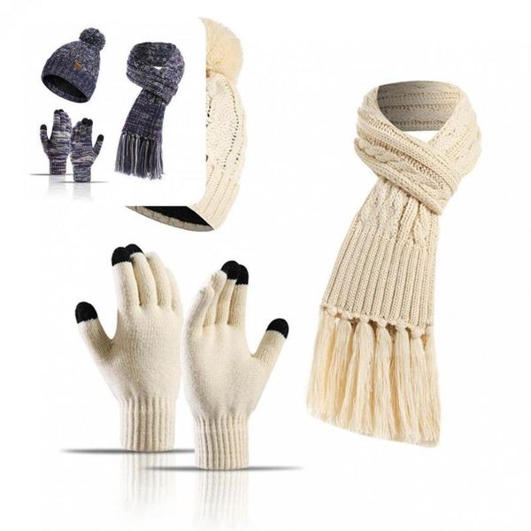 

scarves 1 set women hat simple comfy plush lining for riding cap gloves scarf, Blue;gray