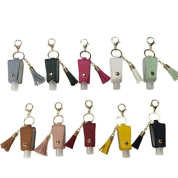 

keychains pu hand sanitizer keychain holder refillable containers 30ml flip cap travel bottle reusable bottles with carrier, Silver