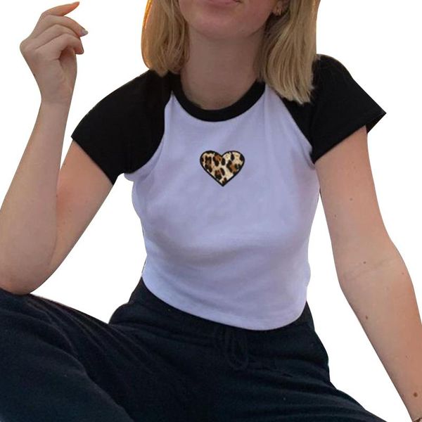 

women's t-shirt color crop short sleeve female women 2021 harajuku slim streetwear summer tshirt basic tees, White