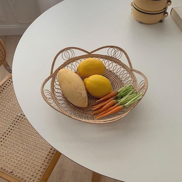

storage baskets rattan woven fruits basket creative flower shape for /breads household eco table candy plate