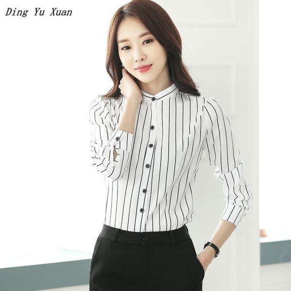 

women's blouses & shirts office ladies black white striped work for women spring long sleeve slim sheer summer woman casual blouse 63o
