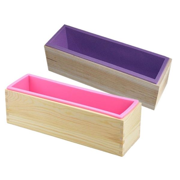 

craft tools 2pcs 1200ml silicone soap mold rectangular wooden box with flexible liner for diy handmade loaf mould