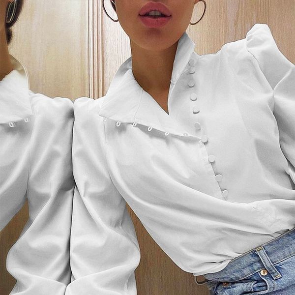 

women's blouses & shirts lantern sleeve single-breasted women blouse spring long office lady female trend eleglant slim ladies to, White
