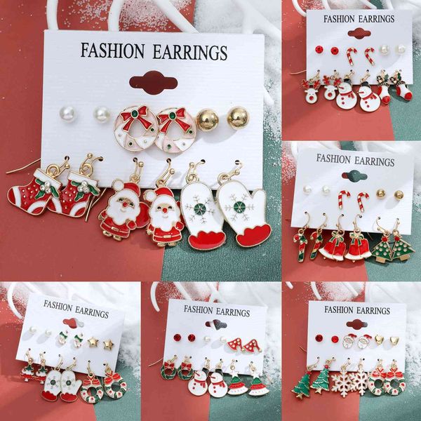 

christmas earrings set santa snowflake bell elk six piece female