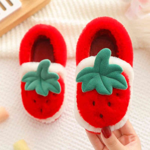 

walker toddler shoes winter children's bag heel cotton plush warm and antiskid parent child strawberry girl 2-8 years old baby slippers