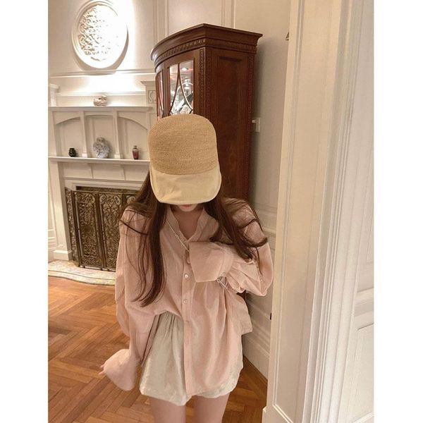 

women's jackets yesasyou / tear edge design round neck sunscreen shirt ~ summer loose light jacket, Black;brown