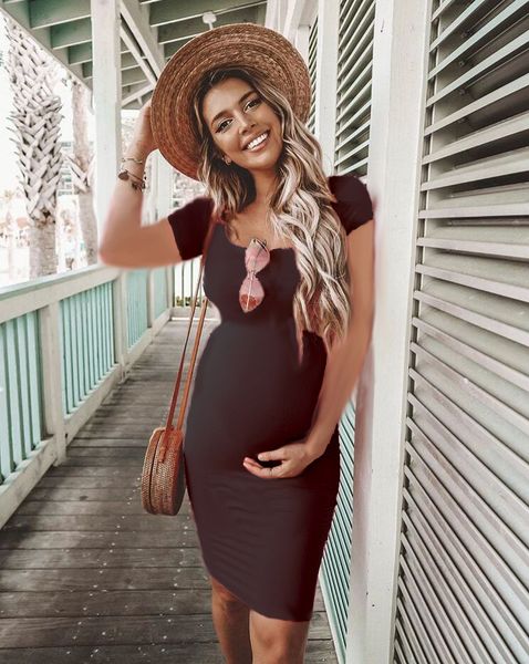 

factoryj06z maternity new 2019 round neck sleeve solid short dress, White;black