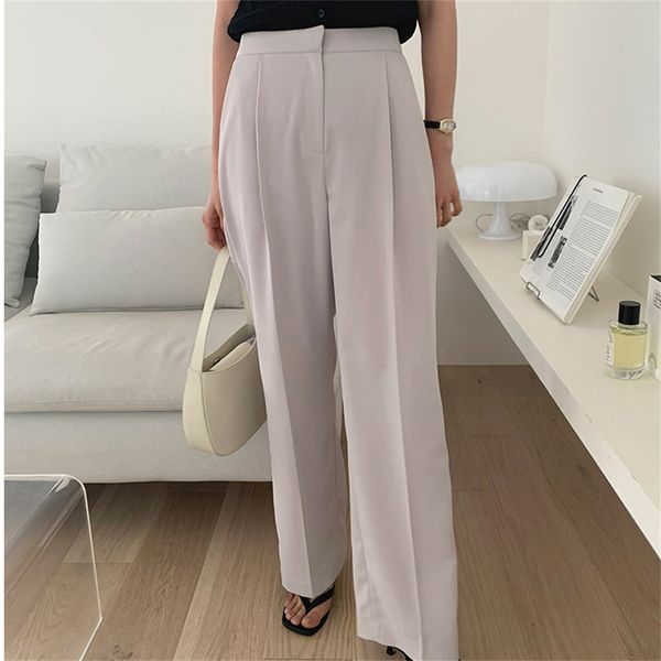 

women's pants & capris hzirip bege plus size straight pants high waist solid summer -s-xl elegant broad leg femme loose chic ol casual, Black;white