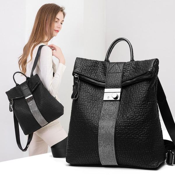 

outdoor bags 2021 women's bag leather backpack fashion cross pattern ladies retro youth schoolbag travel