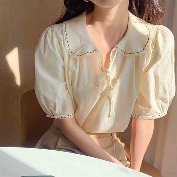 

embroidered vintage female oversize women shirt short sleeve girls blouse summer plus size blouses femme blusas 210423, White