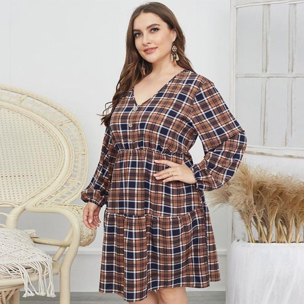 

casual dresses original design plus size dress 2021 spring and summer plaid fashion women's clothing, Black;gray