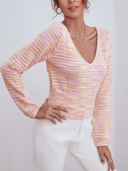 

v-neck space dye sweater r4w1#, White