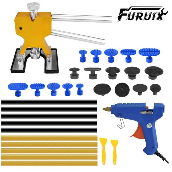 

car dent repair & remover tool set- paintless removal kit with rubber tabs glue gun - easy professional hand sets