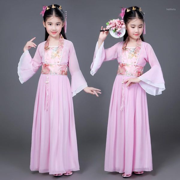 

stage wear hanfu traditional costume girls dance performance dress woman folk fairy outfits ancient chinese tangsuit for kids, Black;red