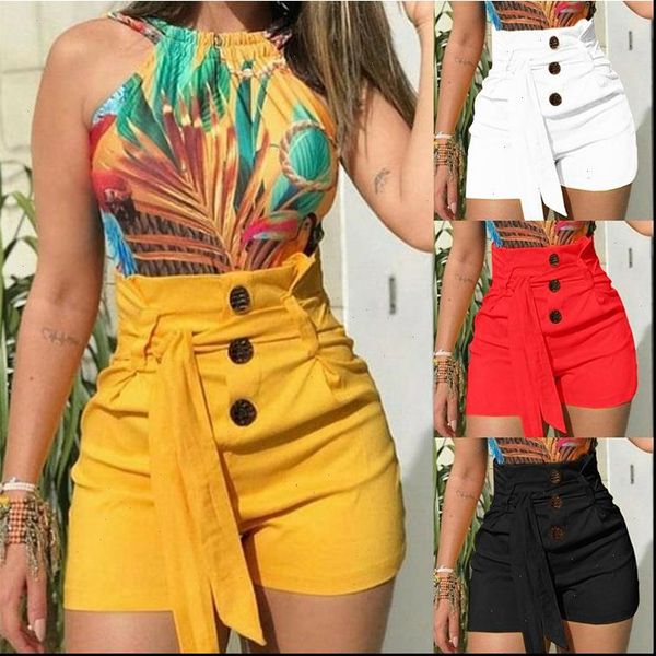 

womens shorts ladies high waist summer casual solid beach belt skinny black red white yellow, White;black