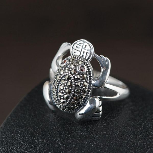 

cluster rings fnj 925 silver ring toad adjustable size 100% original s925 solid for women jewelry fine marcasite animal frog, Golden;silver