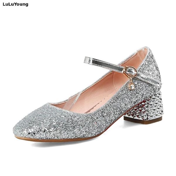 

girls' shoes med heels sequins princess women wedding dress, Black